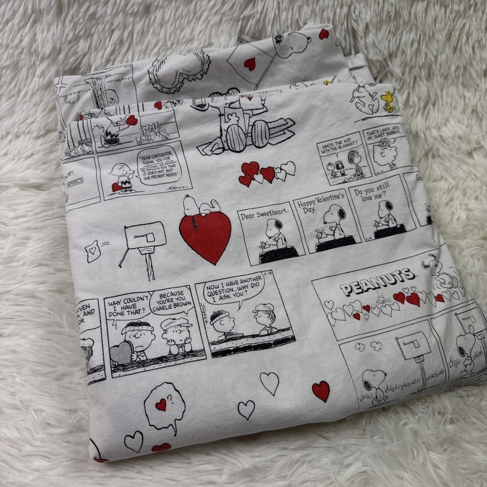 Pottery Barn Kids Snoopy Peanuts Valentine King Flat Sheet Organic Hearts PBK